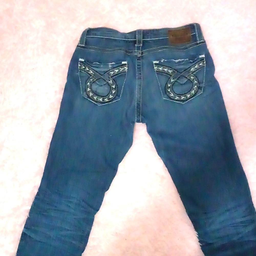 Big Star Nina Vintage 1/2 Bootcut Distressed Jeans w/ Embellished Pockets, Sz 27